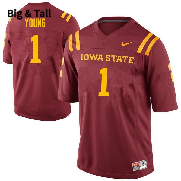 Iowa State Cyclones Men's #1 Datrone Young Nike NCAA Authentic Cardinal Big & Tall College Stitched Football Jersey MQ42C26BX